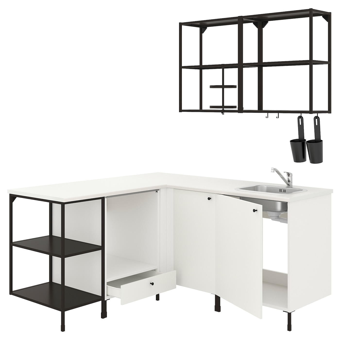 Угловая кухня -  ENHET  IKEA/ ЭНХЕТ ИКЕА, 170,5х75 см, белый/черный