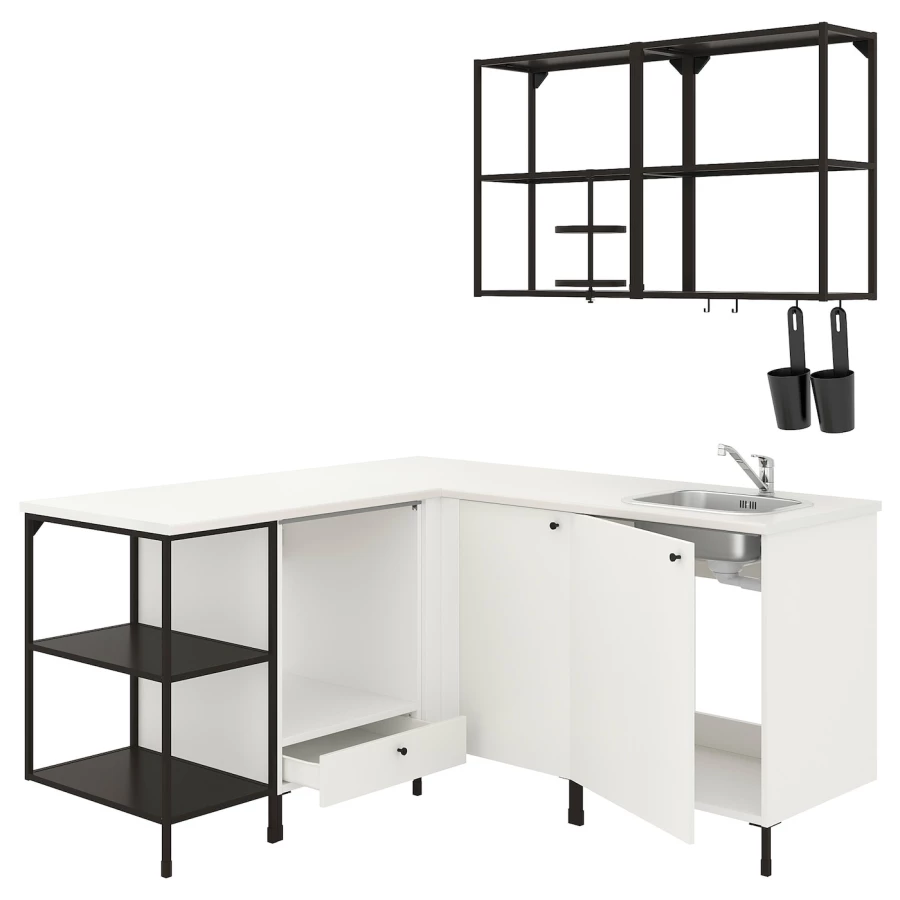 Угловая кухня -  ENHET  IKEA/ ЭНХЕТ ИКЕА, 170,5х75 см, белый/черный (изображение №1)