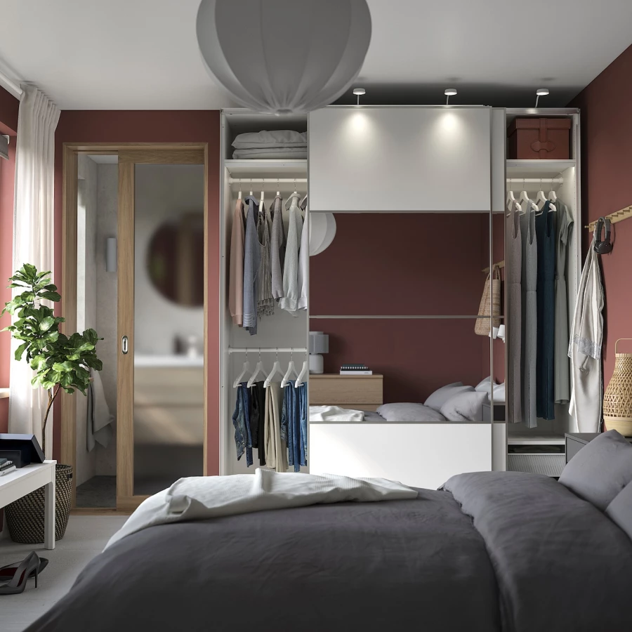 Шкаф-купе - IKEA PAX/AULI MEHAMN/ПАКС/АУЛИ/МЕХАМН ИКЕА, 200x66x236 см, белый (изображение №5)