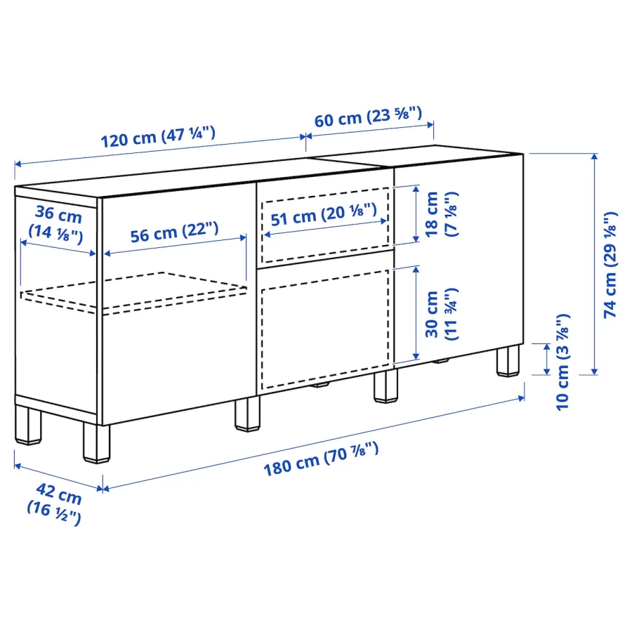 Комбинация с ящиками - IKEA BESTÅ/BESTA, 180x42x74см, белый, БЕСТО ИКЕА (изображение №4)