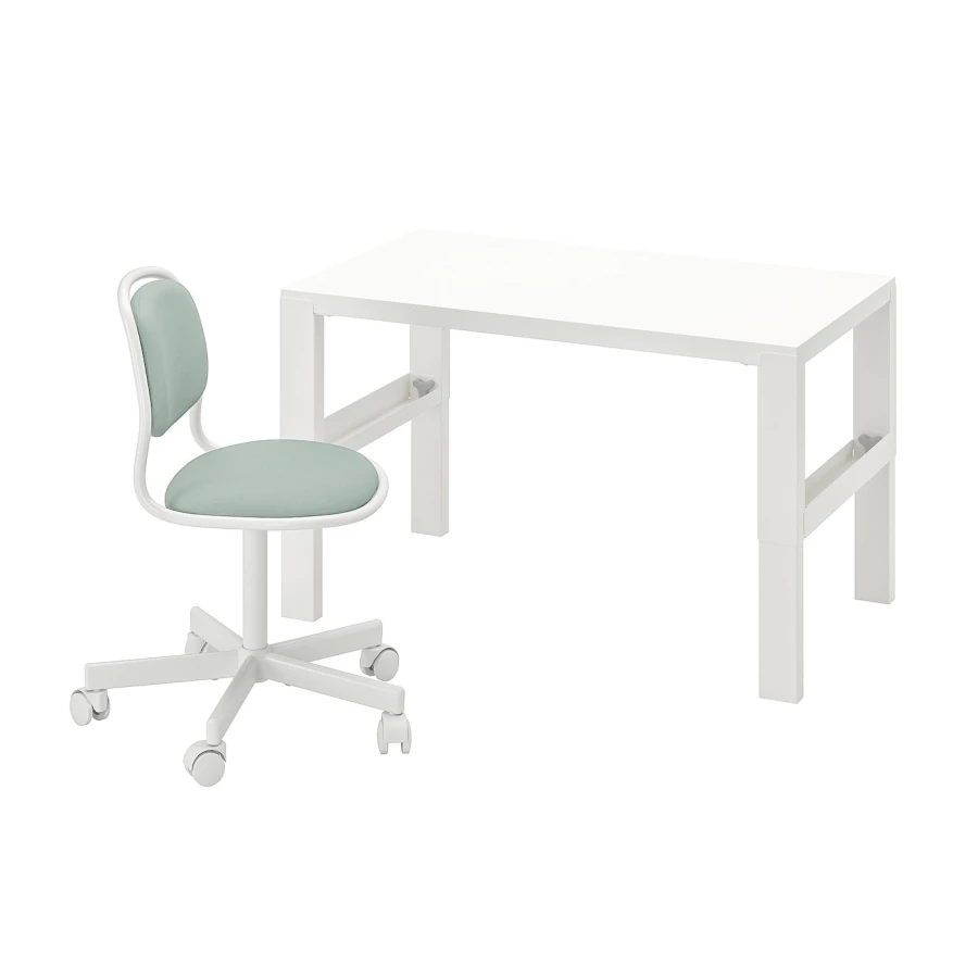 Стол и стул - IKEA MICKE/ÖRFJÄLL/ORFJALL, белый/светло-зеленый, МИККЕ/ОРФЬЕЛЛЬ ИКЕА (изображение №1)