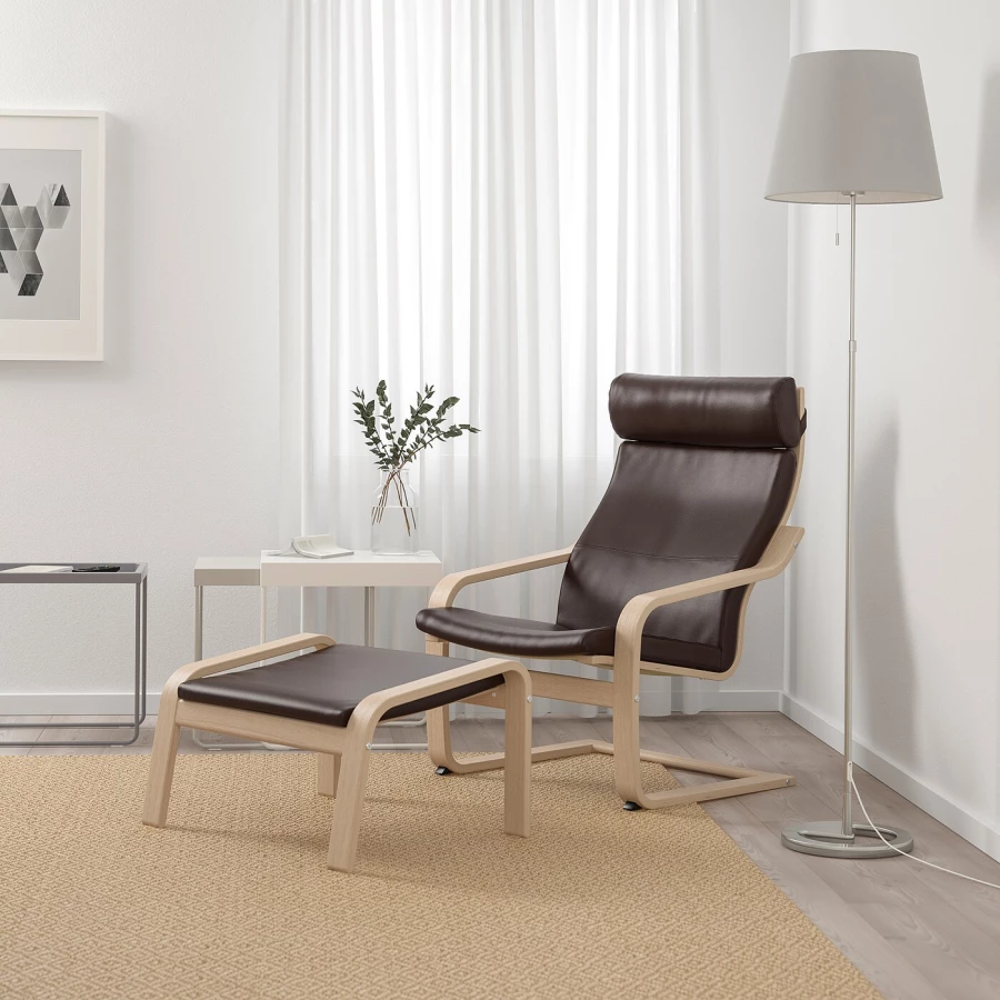 Кресло/табурет для ног - POÄNG / POАNG  IKEA/ ПОЭНГ ИКЕА,  72х66х7 см , коричневый (изображение №4)