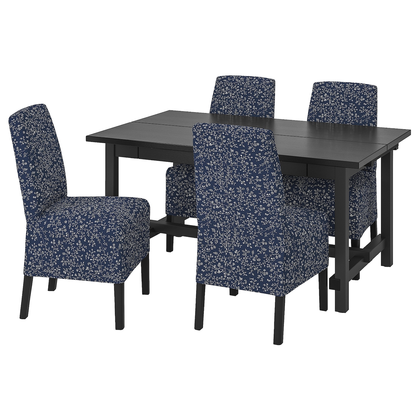 Стол и 4 стула - NORDVIKEN / BERGMUND IKEA/ НОРДВИКЕН/БЕРГМУНД ИКЕА, 223/152х95 см, синий с рисунком/коричневый