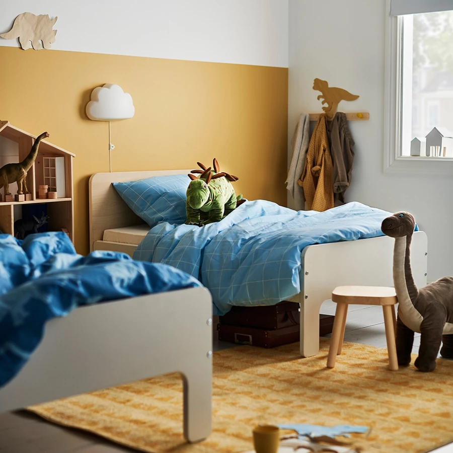 Кровать одноярусная - IKEA SLÄKT/LURÖY/ SLАKT/LURОY/СЛЭКТ/ЛУРОЙ ИКЕА  , 80x200 см, белый/желтый (изображение №2)