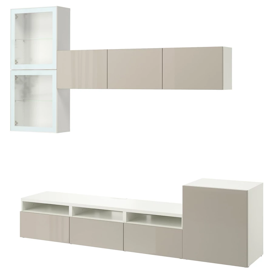 Комбинация для хранения ТВ - IKEA BESTÅ/BESTA, 211x42x300см, белый/светло-коричневый, БЕСТО ИКЕА (изображение №1)