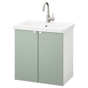 Шкаф под умывальник с 2 дверцами - ENHET / TVÄLLEN IKEA/ЭНХЕТ/ТВЕЛЛЕН ИКЕА,  65х64 см, белый/зеленый