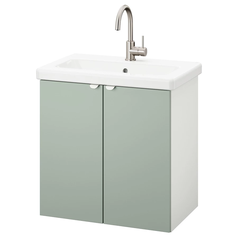 Шкаф под умывальник с 2 дверцами - ENHET / TVÄLLEN IKEA/ЭНХЕТ/ТВЕЛЛЕН ИКЕА,  65х64 см, белый/зеленый (изображение №1)
