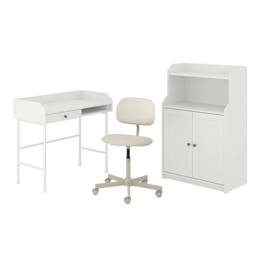 Комбинация: стол, кресло и шкаф - IKEA HAUGA/BLECKBERGET, 100х45 см, 116х70х41 см, белый, ХАУГА/БЛЕКБЕРГЕТ ИКЕА (изображение №1)