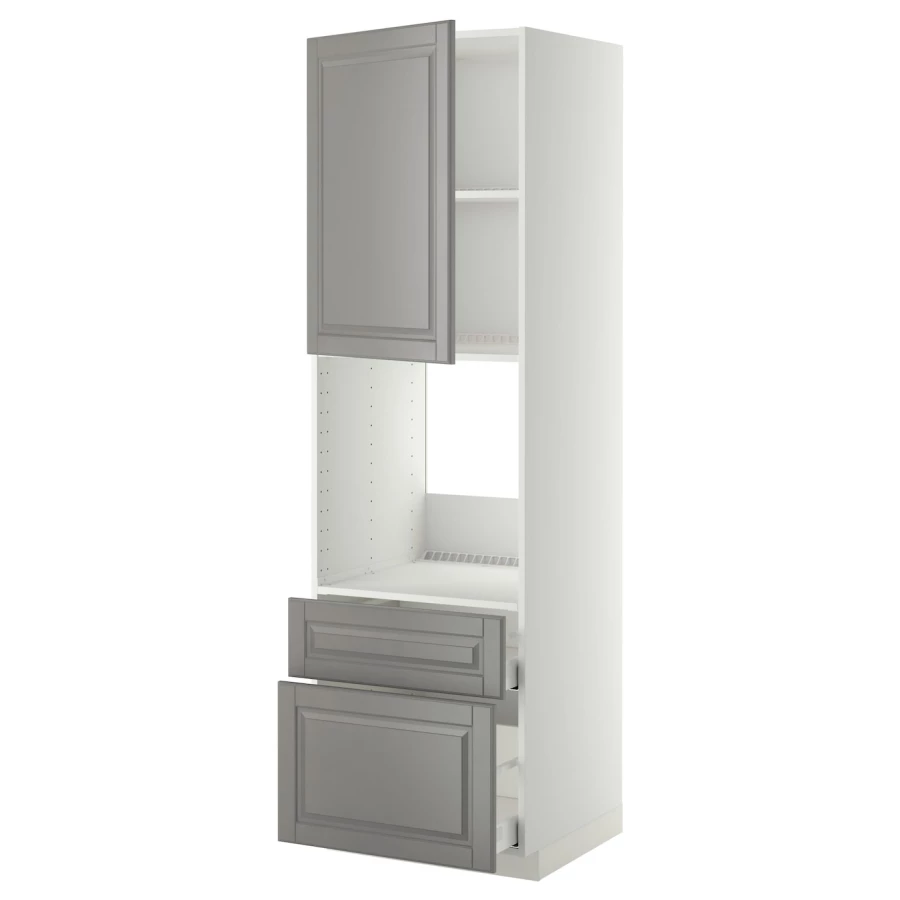 Высокий шкаф с ящиками - IKEA METOD/MAXIMERA/МЕТОД/МАКСИМЕРА ИКЕА, 200х60х60 см, белый/серый (изображение №1)