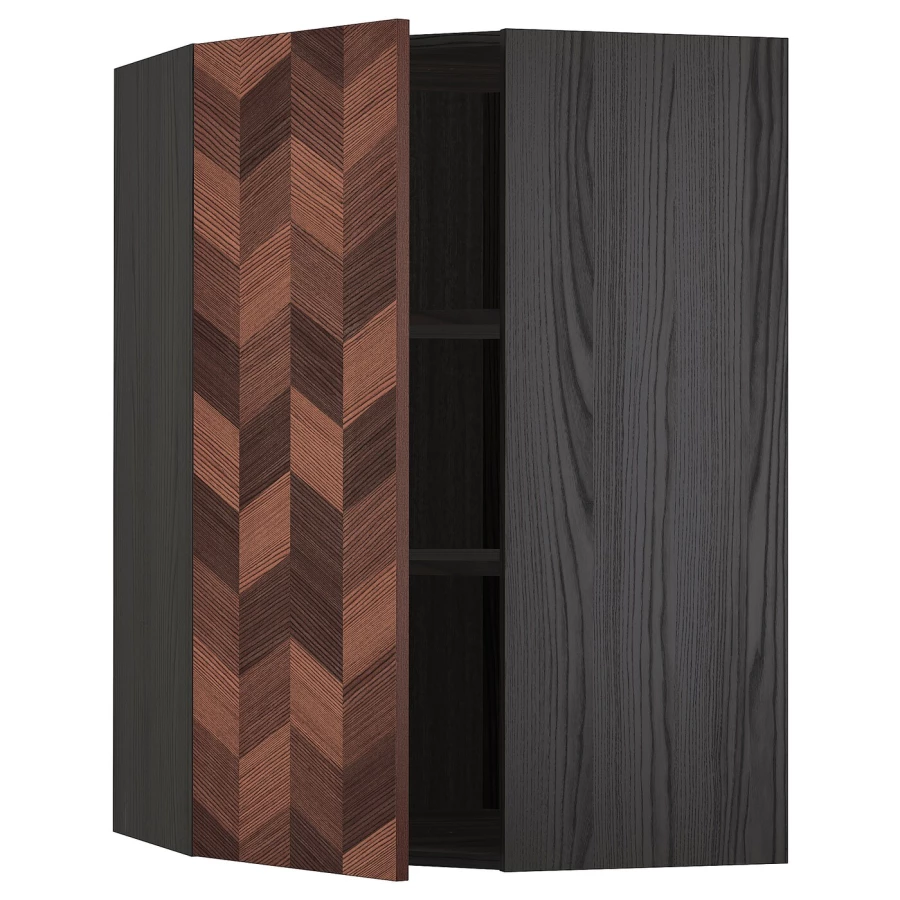 Угловой навесной шкаф с каруселью - METOD  IKEA/  МЕТОД ИКЕА, 100х70  см, черный/коричневый (изображение №1)