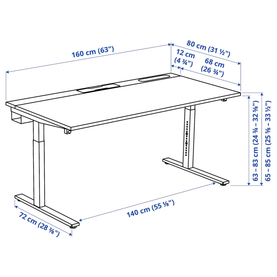 Письменный стол - IKEA MITTZON/МИТТЗОН ИКЕА, белый/черный (изображение №2)