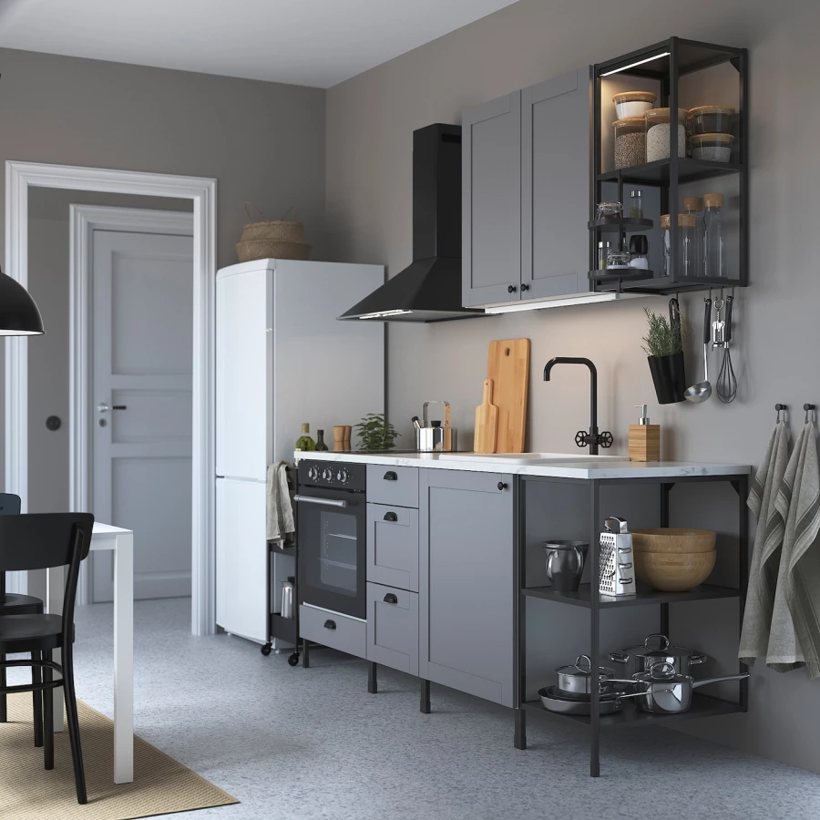 Кухня - ENHET  IKEA/ ЭНХЕТ ИКЕА, 222х203 см, белый/серый/черный (изображение №2)