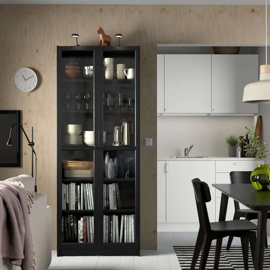 Книжный шкаф -  BILLY / OXBERG IKEA/ БИЛЛИ/ ОКСБЕРГ ИКЕА, 80х30х202 см,  черный (изображение №2)