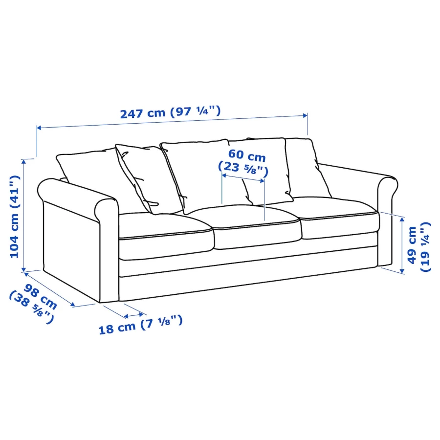 3-местный диван - IKEA GRÖNLID/GRONLID/ГРЁНЛИД ИКЕА, 104х98х247 см, бирюзовый (изображение №9)