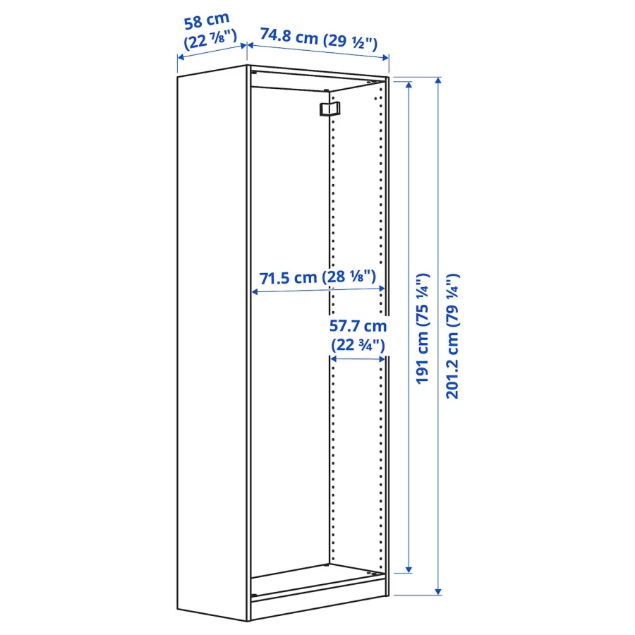 Каркас гардероба - IKEA PAX, 75x58x201 см, белый ПАКС ИКЕА (изображение №4)