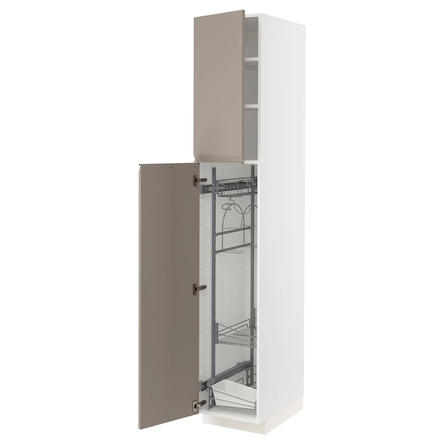 Высокий шкаф/бытовой - IKEA METOD/МЕТОД ИКЕА, 220х60х40 см, белый/темно-бежевый (изображение №1)