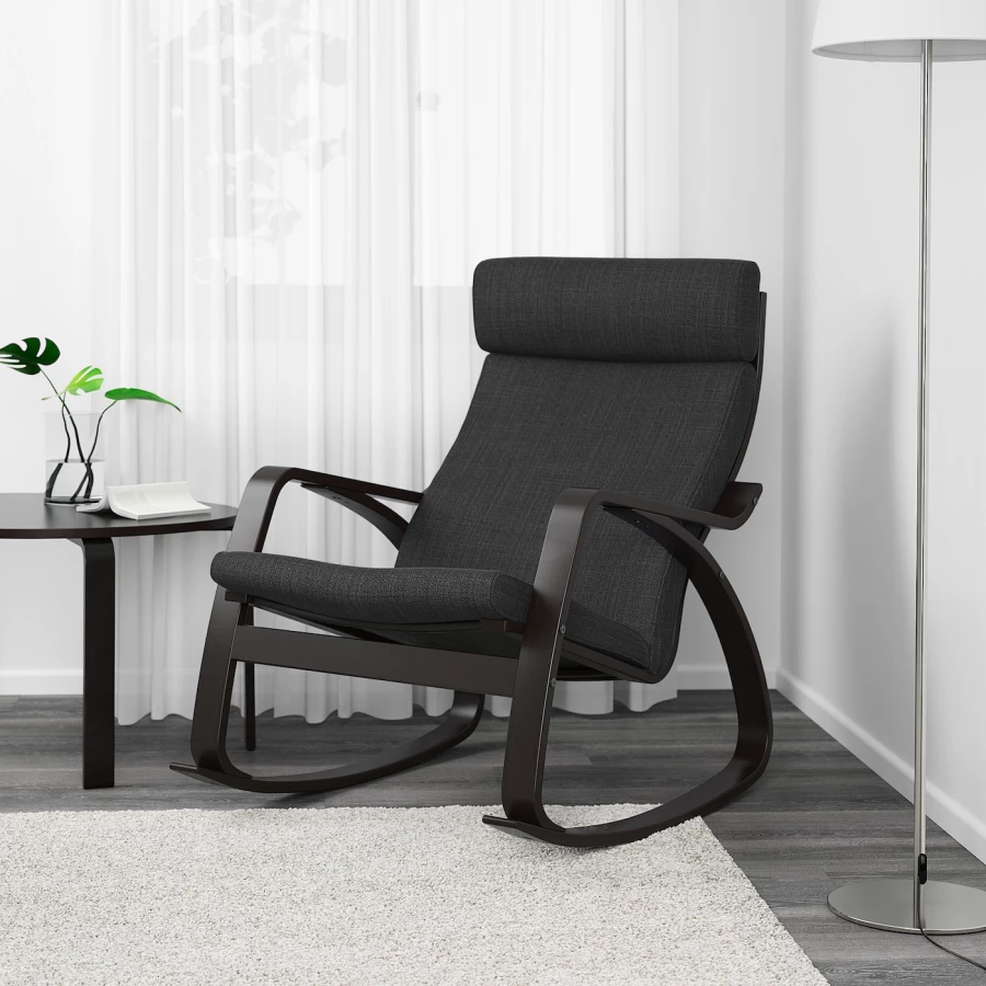 Кресло-качалка - IKEA POÄNG/POANG/ПОЭНГ ИКЕА, 68х94х95 см, темно-серый (изображение №2)