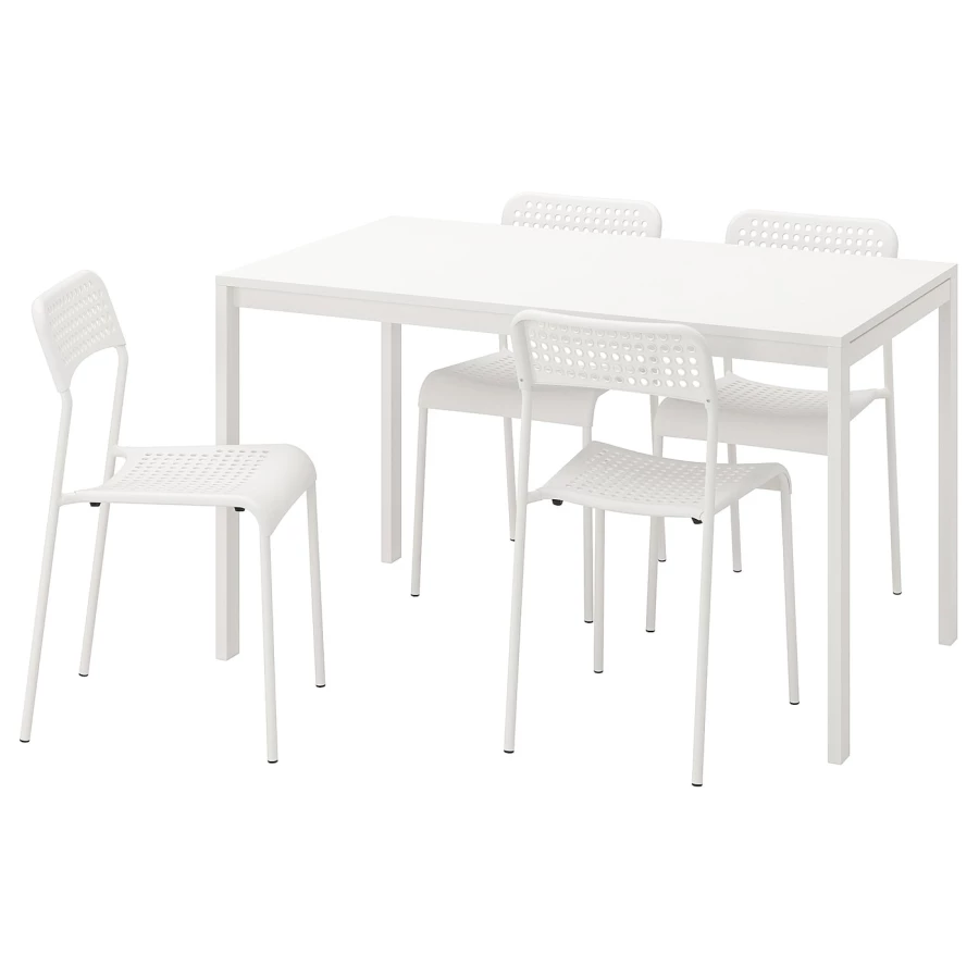 Стол и 4 стула - IKEA MELLTORP/ADDE/МЕЛЬТОРП/АДДЕ ИКЕА, 125х75 см, белый (изображение №1)