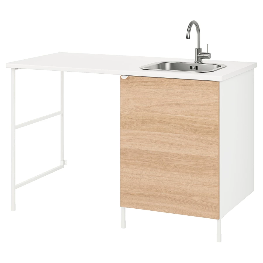 Комбинация шкафов для прачечной и кухни - ENHET  IKEA/ ЭНХЕТ ИКЕА, 139x63,5x87,5 см, белый/бежевый (изображение №1)