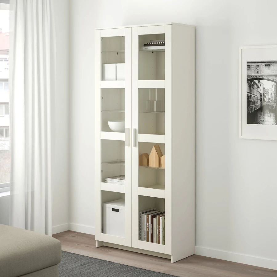 Шкаф-витрина - IKEA BRIMNES/ БРИМНЭС/БРИМНЕС ИКЕА, 80х190х35 см, белый, (изображение №2)