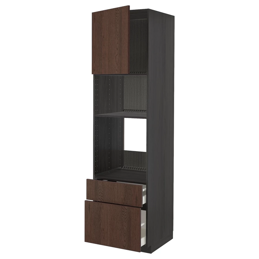 Высокий шкаф - IKEA METOD/MAXIMERA/МЕТОД/МАКСИМЕРА ИКЕА, 220х60х60 см, коричневый/черный (изображение №1)