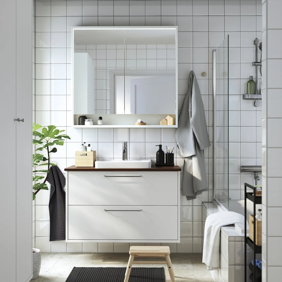 Тумба для ванной  - HAVBÄCK / ORRSJÖN/  HAVBАCK / ORRSJОN IKEA/ХАВБЕК / ОРРДЖЕН ИКЕА, 71х102 см, белый/коричневый (изображение №2)