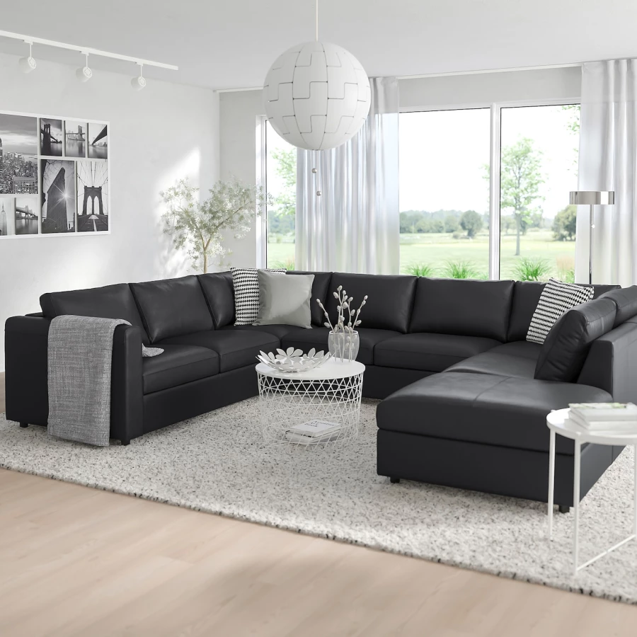 6-местный угловой диван с шезлонгом - IKEA VIMLE/GRANN/BOMSTAD, черный, кожа, 327х249х80 см, ВИМЛЕ/ГРАНН/БУМСТАД ИКЕА (изображение №2)