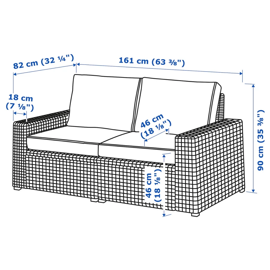 2-местный модульный диван - IKEA SOLLERÖN/SOLLERON/СОЛЛЕРОН ИКЕА, 90х82х161 см, черный/серый (изображение №6)