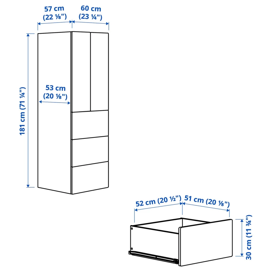 Шкаф детский - IKEA PLATSA/SMÅSTAD/SMASTAD, 60x57x181 см, белый, ИКЕА (изображение №12)