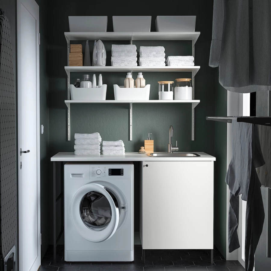 Комбинация шкафов для прачечной и кухни - ENHET  IKEA/ ЭНХЕТ ИКЕА, 139x63,5x87,5 см, белый/черный (изображение №2)