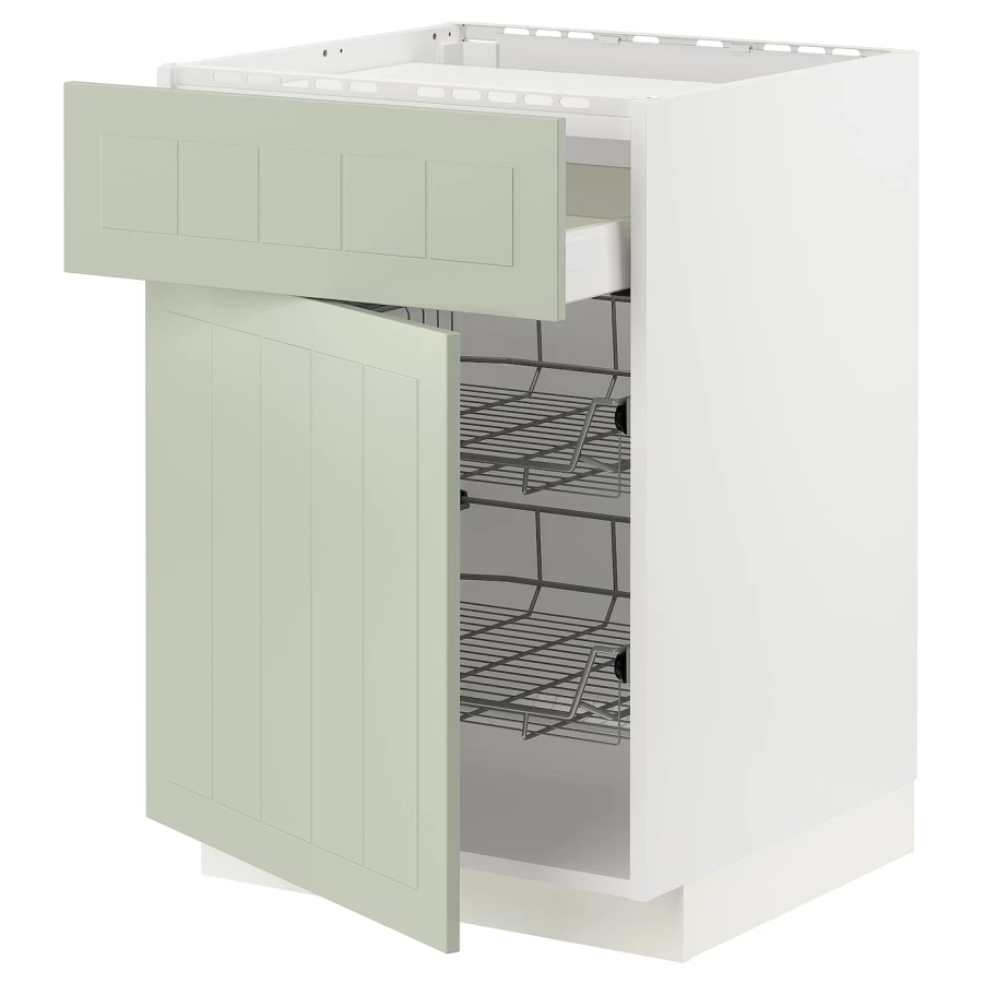 Напольный кухонный шкаф - IKEA METOD MAXIMERA, 88x62x60см, белый/светло-зеленый, МЕТОД МАКСИМЕРА ИКЕА (изображение №1)