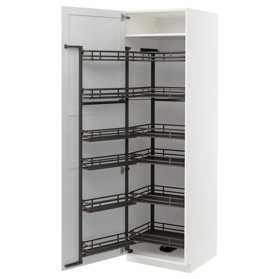 Высокий шкаф с выдвижной кладовой - IKEA METOD/МЕТОД ИКЕА, 60х60х200 см, серый/белый (изображение №2)