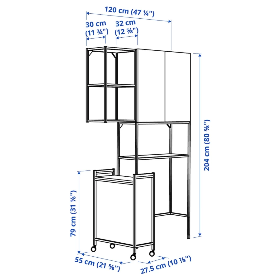 Комбинация для ванной - IKEA ENHET, 120х32х204 см, серый/антрацит, ЭНХЕТ ИКЕА (изображение №4)