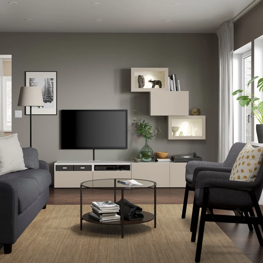 Комбинация для хранения ТВ - IKEA BESTÅ/BESTA, 190x42x240см, белый/светло-коричневый, БЕСТО ИКЕА (изображение №3)
