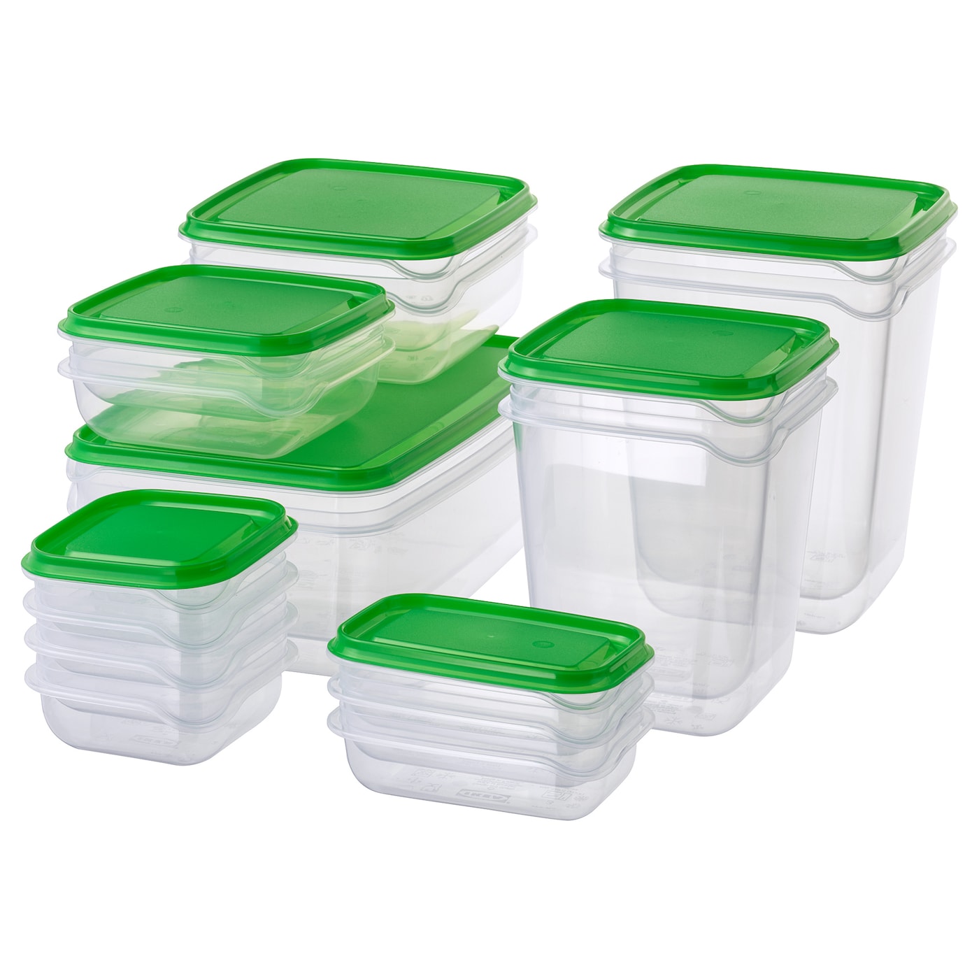 Набор контейнеров для продуктов с крышкой, 17 шт. - IKEA PRUTA, зеленый/прозрачный, ПРУТА ИКЕА