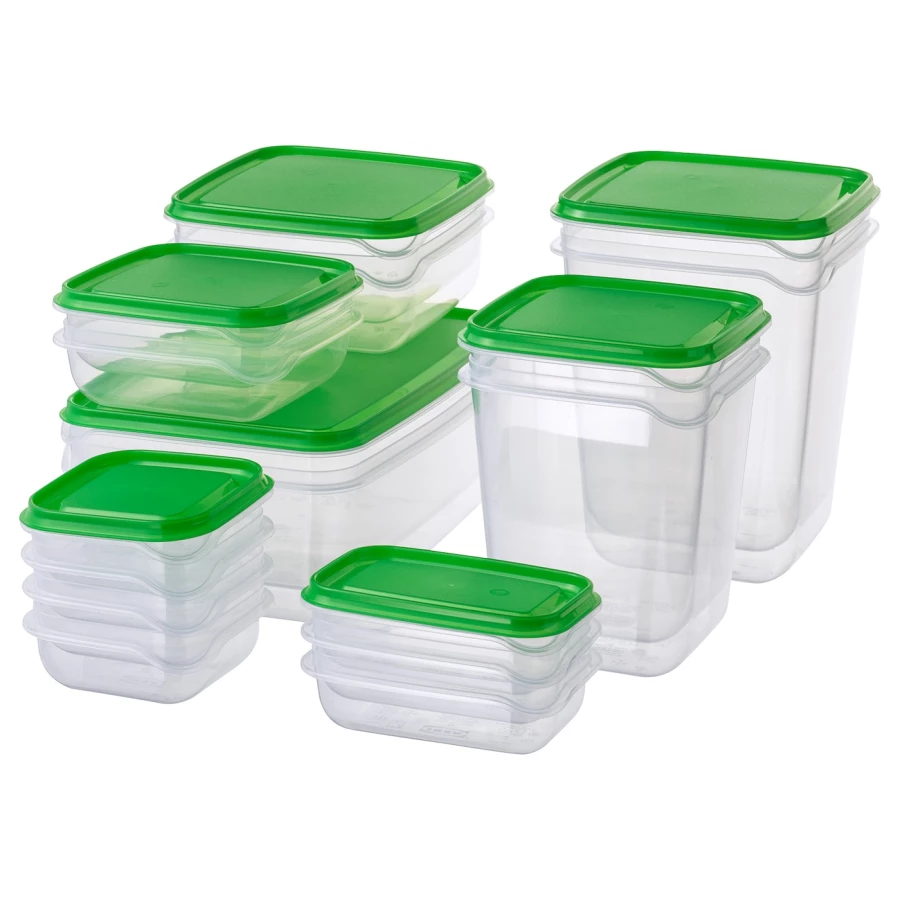 Набор контейнеров для продуктов с крышкой, 17 шт. - IKEA PRUTA, зеленый/прозрачный, ПРУТА ИКЕА (изображение №1)