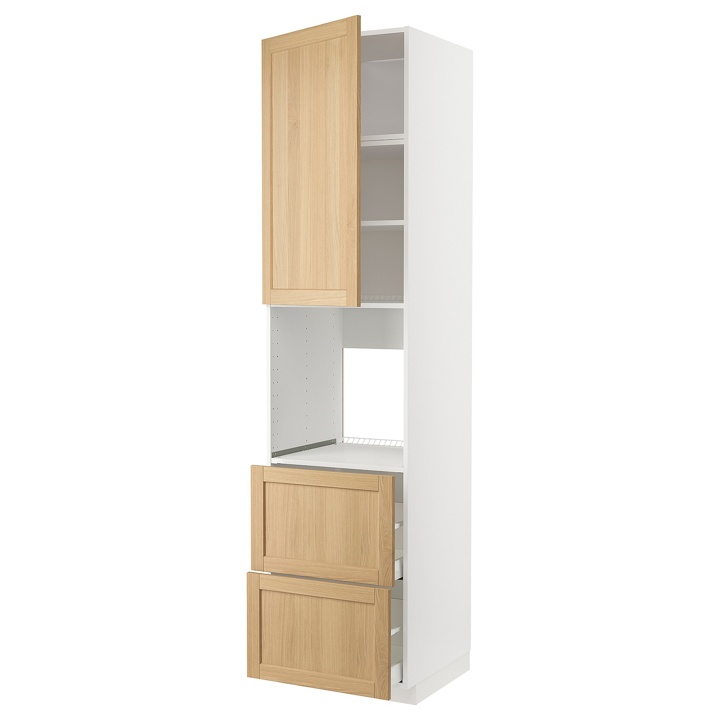 Высокий кухонный шкаф с ящиками - IKEA METOD/MAXIMERA/МЕТОД/МАКСИМЕРА ИКЕА, 240х60х60 см, белый/светло-коричневый