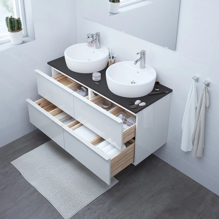 Шкаф под умывальник с 4 ящиками - GODMORGON IKEA/ ГОДМОРГОН ИКЕА, 120х58 см, белый (изображение №2)