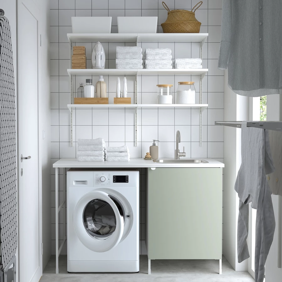 Комбинация для ванной - IKEA ENHET, 139х63.5х90.5 см, белый/светло-зеленый, ЭНХЕТ ИКЕА (изображение №2)