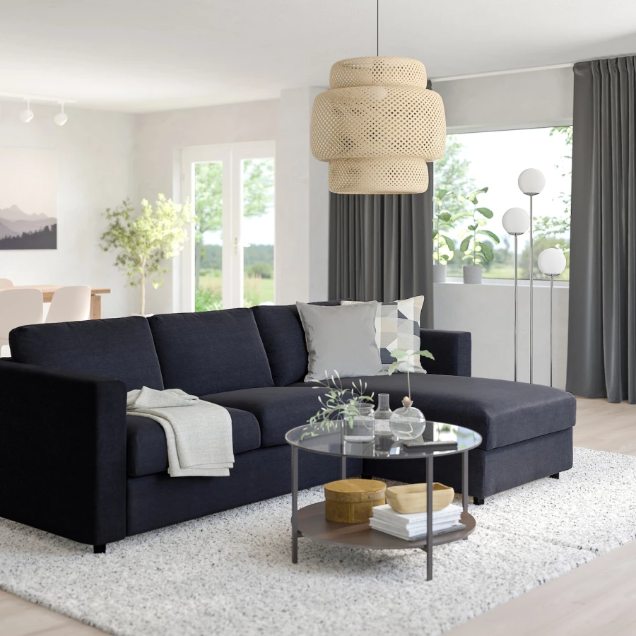 3-местный диван с шезлонгом - IKEA VIMLE, 98x271см, черный, ВИМЛЕ ИКЕА (изображение №3)