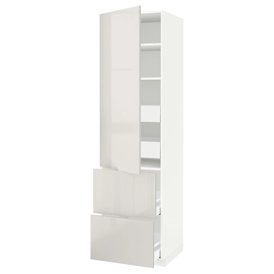 Высокий шкаф - IKEA METOD/MAXIMERA/МЕТОД/МАКСИМЕРА ИКЕА, 60х60х220 см, белый глянцевый (изображение №1)