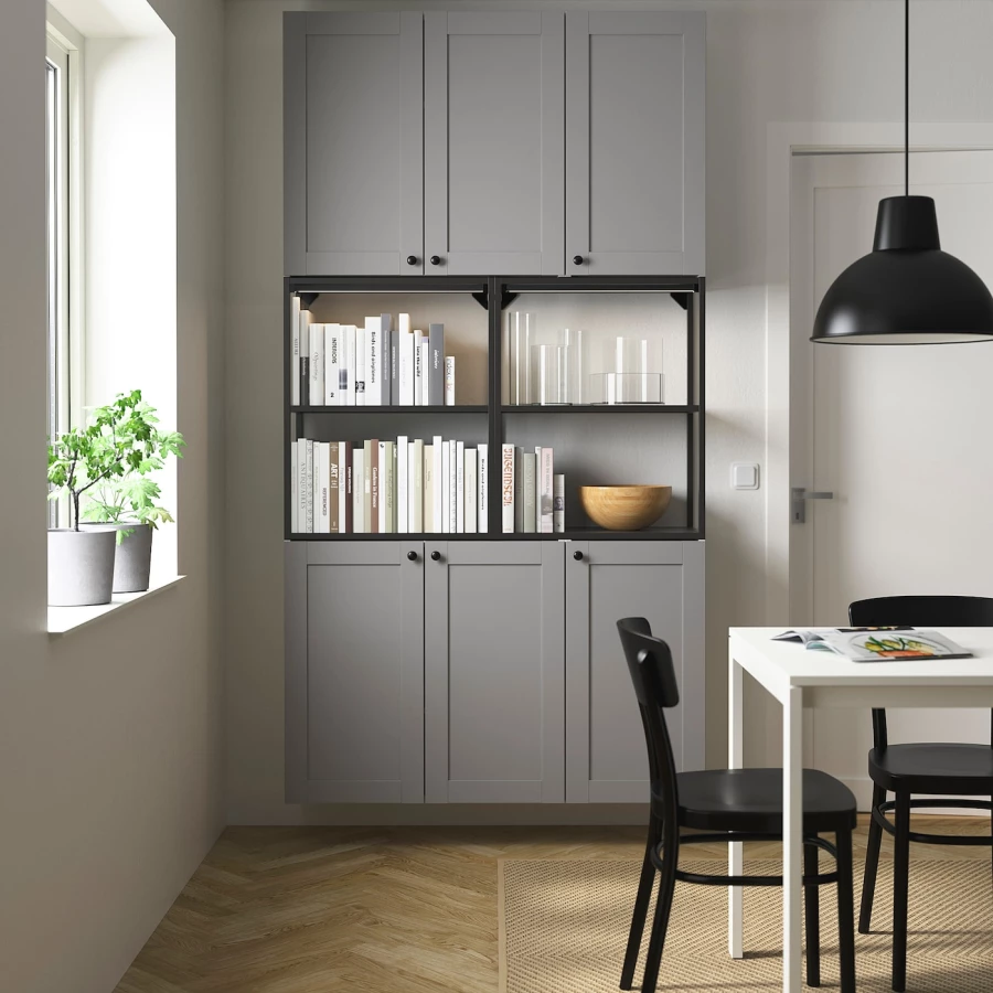 Книжный шкаф -  ENHET IKEA/ ЭНХЕТ ИКЕА, 225х120 см, белый/серый (изображение №2)