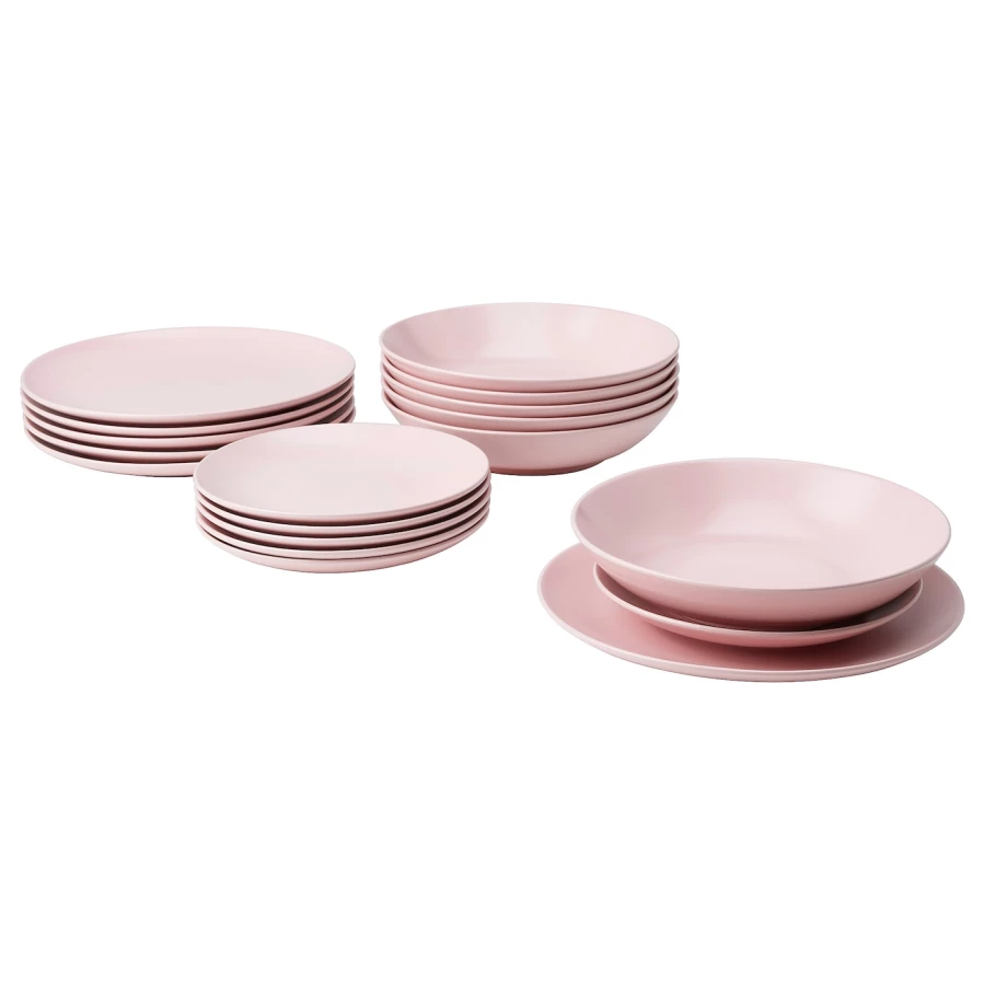 Набор посуды, 18 шт. - IKEA FÄRGKLAR/FARGKLAR, светло-розовый, ФЭРГКЛАР ИКЕА (изображение №1)