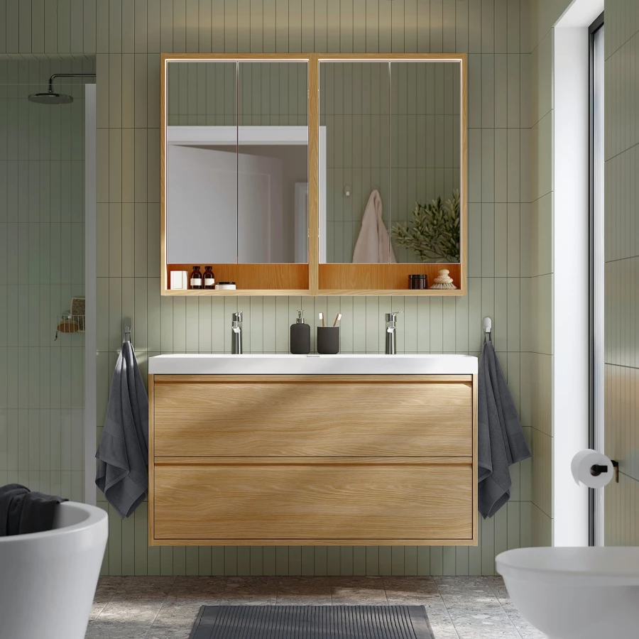 Тумба для ванной - ÄNGSJÖN / BACKSJÖN/АNGSJОN / BACKSJОN  IKEA/ ЭНГСЬЕН / БЭКСЬЕН ИКЕА,  120х69 см , белый/коричневый (изображение №2)
