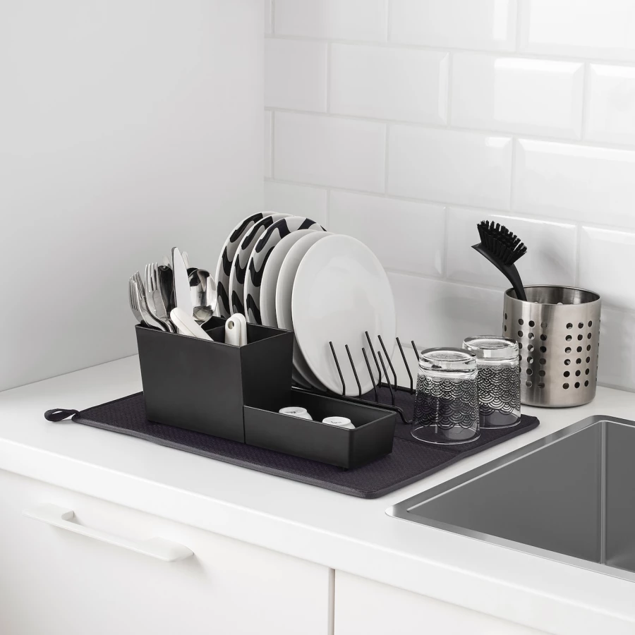 Коврик для сушки посуды - IKEA NYSKÖLJD/NYSKOLJD, 44х36 см, темно-серый, НЮХОЛИД ИКЕА (изображение №3)