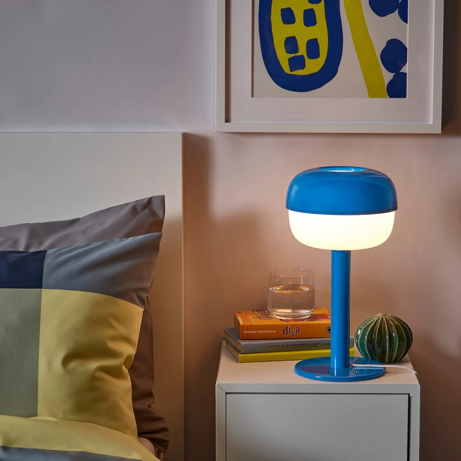Настольная лампа - IKEA BLÅSVERK/BLASVERK/БЛОСВЕРК ИКЕА, 36х19 см, белый/синий (изображение №2)