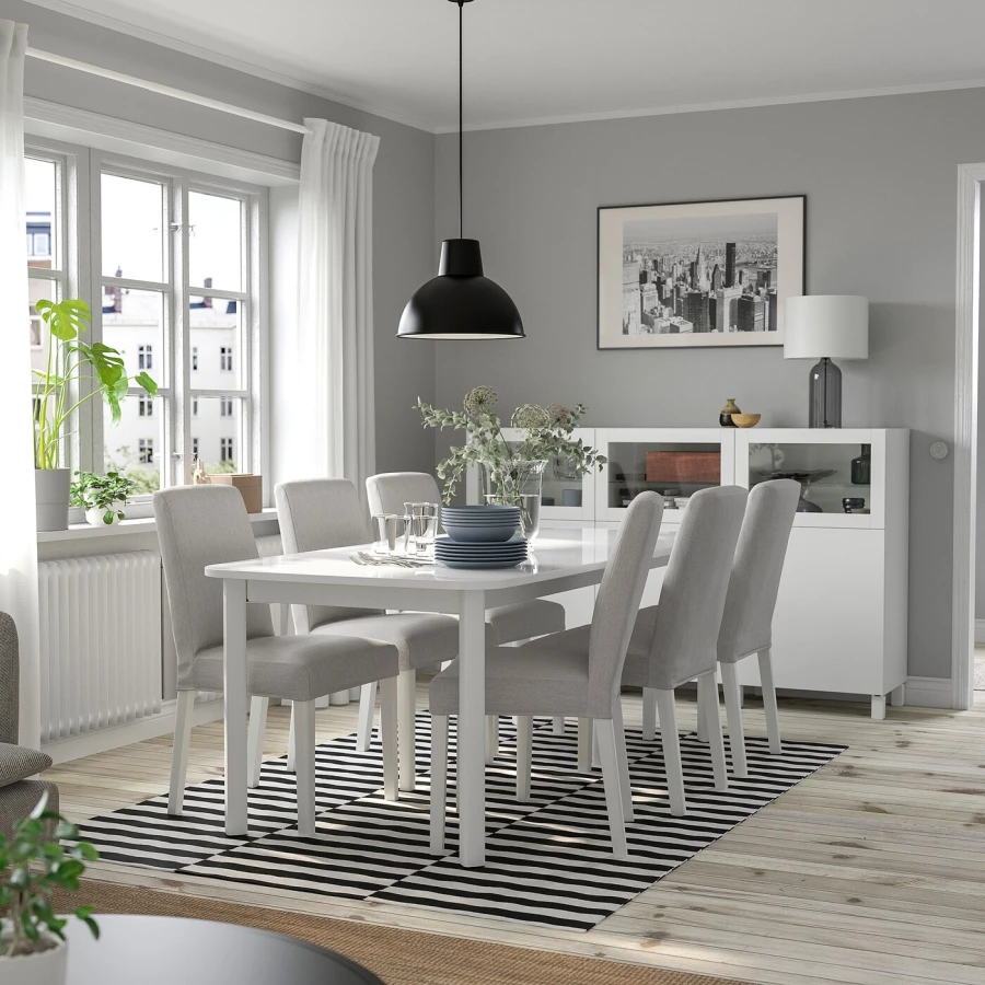 Стол+6 стульев - STRANDTORP  / BERGMUND IKEA/ СТРАНДТОРП/БЕРГМУНД ИКЕА, 205х95х75 см, серый/белый (изображение №2)