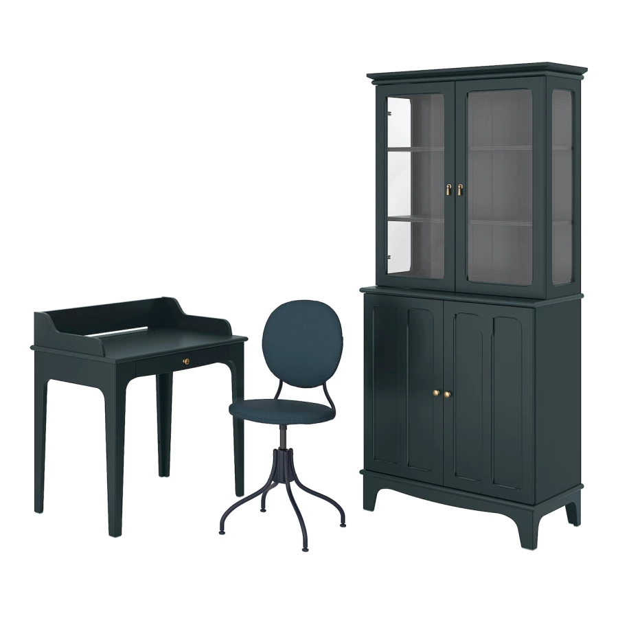 Комбинация: стол, кресло и шкаф - IKEA LOMMARP/BJÖRKBERGET/BJORKBERGET, 90х54 см, 199х86х40 см, синий/зеленый, ЛОММАРП/БЬЙОРКБЕРГЕТ ИКЕА (изображение №1)