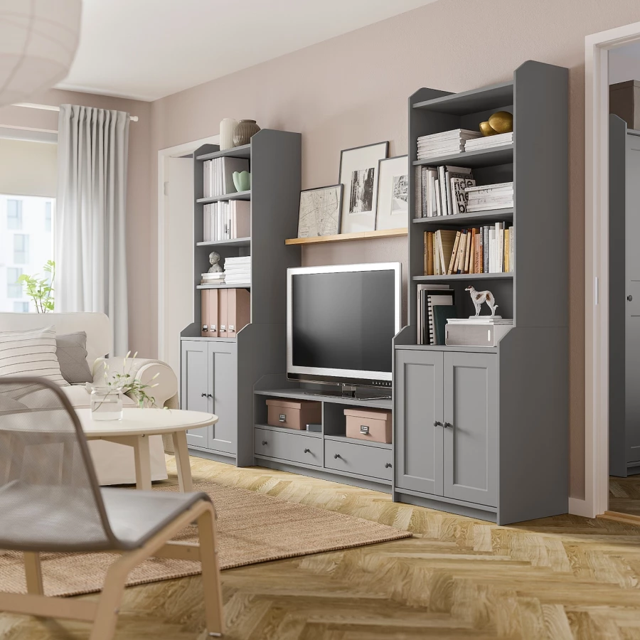 Комплект мебели д/гостиной  - IKEA HAUGA, 199x46x277см, серый, ХАУГА ИКЕА (изображение №5)