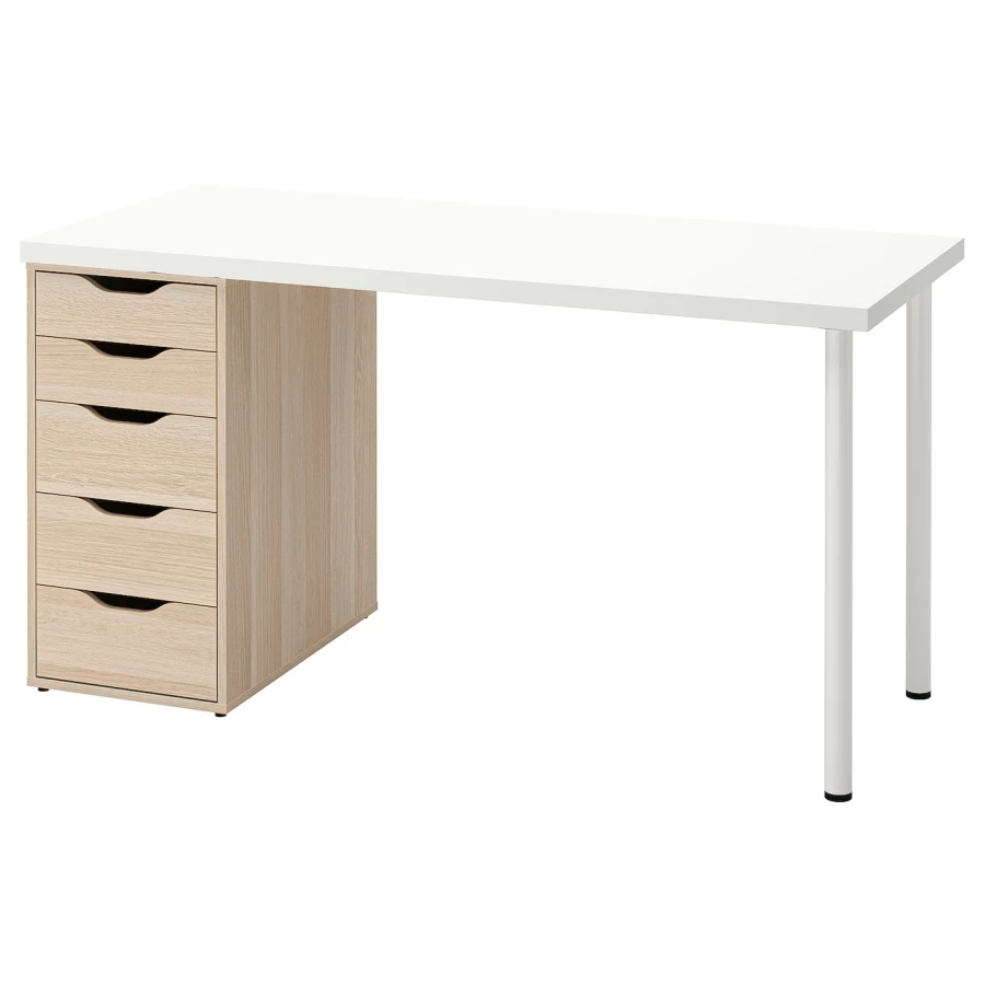 Письменный стол с ящиком - IKEA LAGKAPTEN/ALEX, 140х60 см, под беленый дуб/белый, ЛАГКАПТЕН/АЛЕКС ИКЕА (изображение №1)